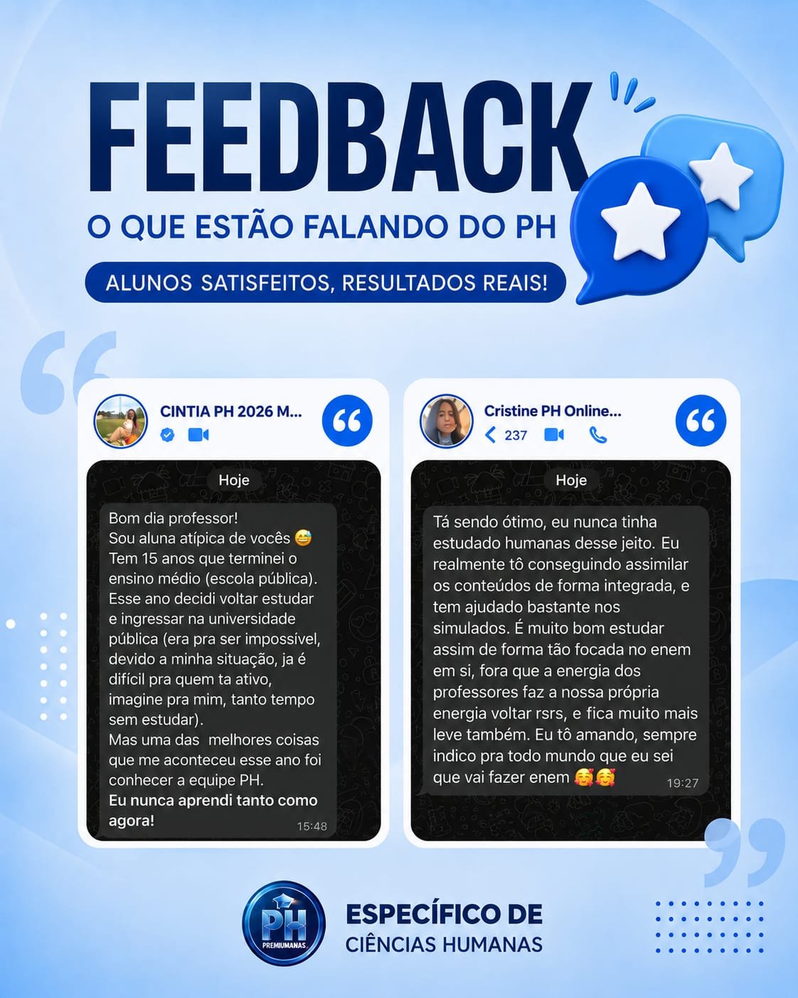 Depoimentos de duas alunas da ProHumanas